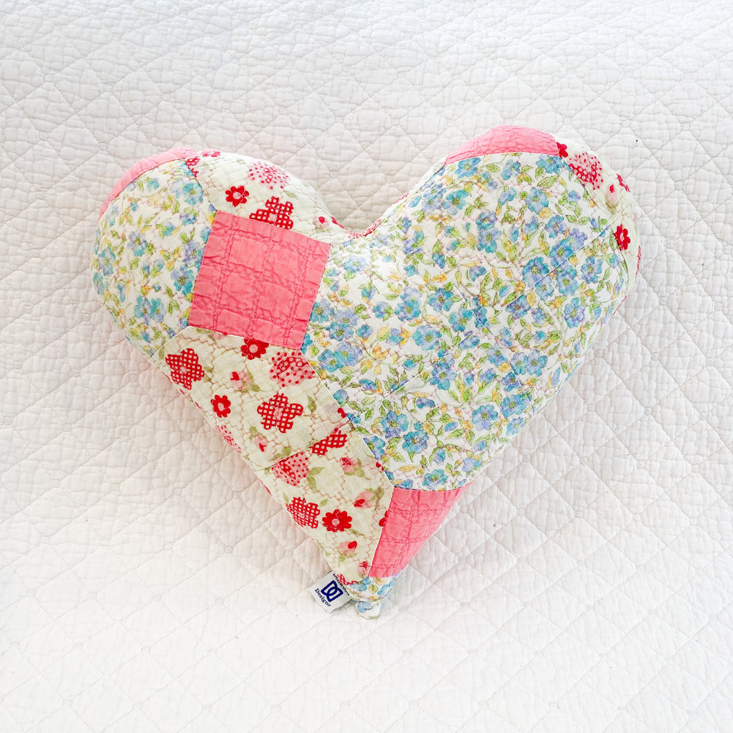 Vintage Quilt Heart Pillow